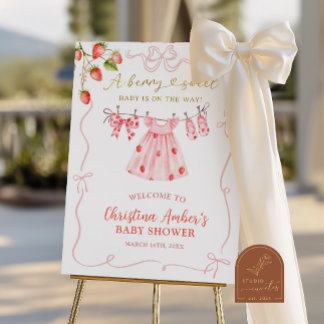 Poster Pink Coquette Strawberry Baby Shower Welcome Sign