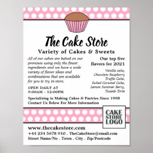Poster Pink Cupcake & Polka Dot, Boutique de gâteaux Publ