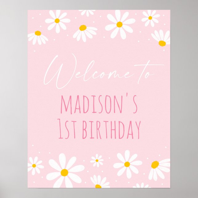 Poster Pink Daisy Accueil d'anniversaire (Devant)