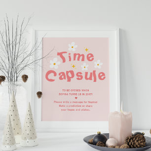 Poster Pink Daisy Anniversaire Fête Heure Capsule Jeu
