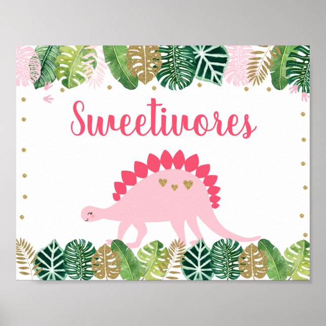 Poster Pink Dinosaur Sweetivores Anniversaire de table de (Devant)