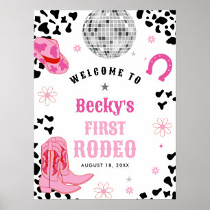Poster Pink Disco First Rodeo Girl 1er anniversaire Bienv