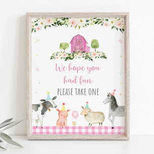 Poster Pink Farm Animal Anniversaire Fête Favoriser Signa
