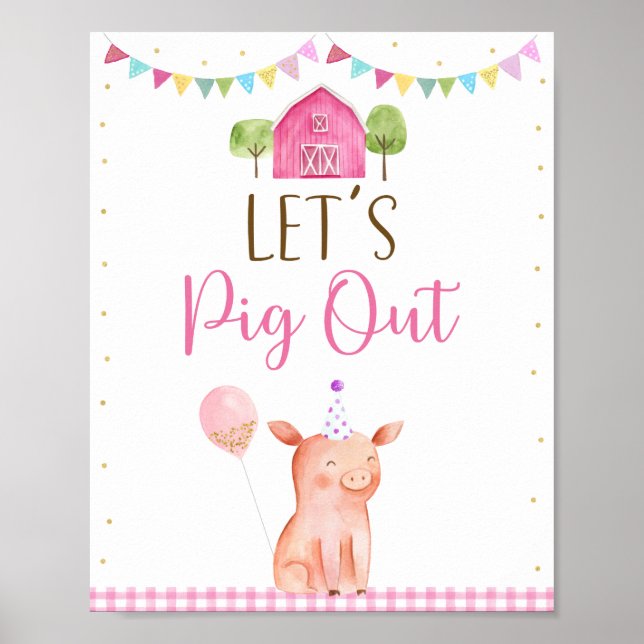 Poster Pink Farm Pig Out Anniversaire de nourriture (Devant)