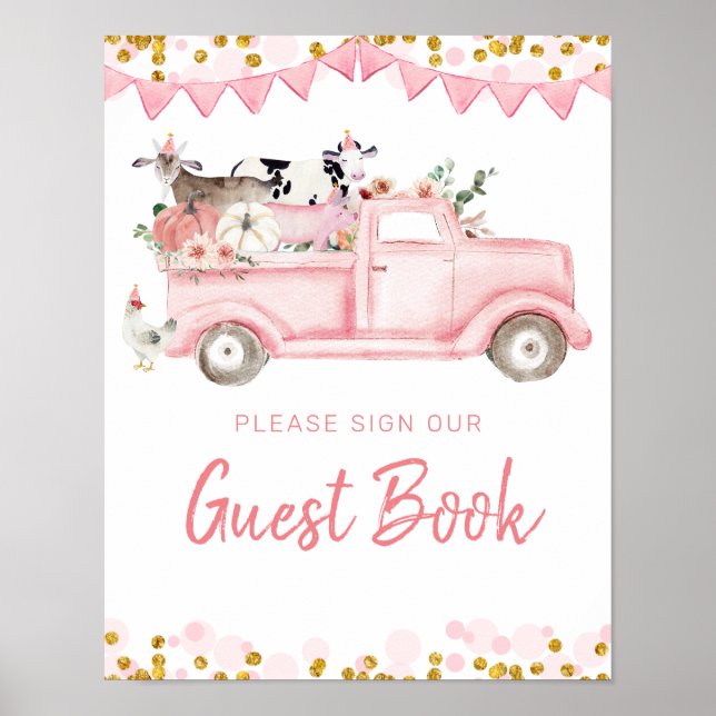 Poster Pink Farm Truck Citrouille Drive Par Livre D'Invit (Devant)