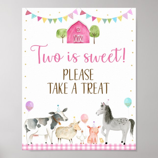 Poster Pink Farm Two est Sweet Birthday Treat Sign (Devant)