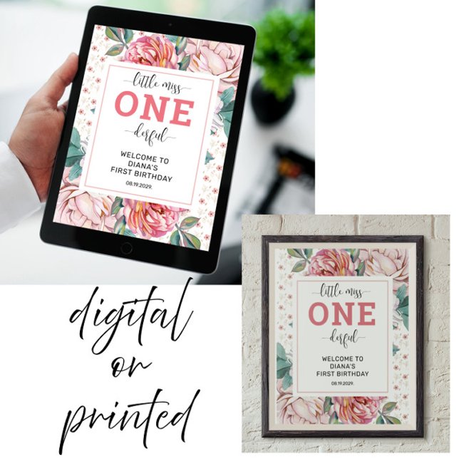 Poster Pink Floral 1er anniversaire Bienvenue (Créateur téléchargé)