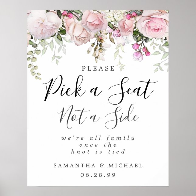 Poster Pink Floral Choisir Un Siège Pas Un Panneau Mariag (Devant)