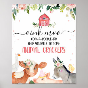 Poster Pink Floral Farm Animals Birthday Party Sign