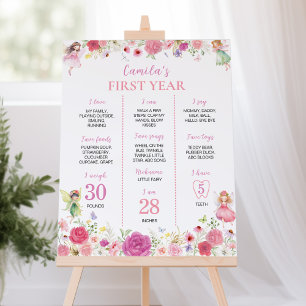 Poster Pink Floral Fée 1er Anniversaire Jalon Signal
