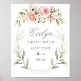 Poster Pink Floral Foliage Bébé Faire-part de naissance S