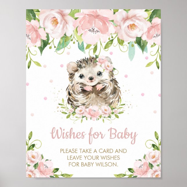 Poster Pink Floral Hérisson Woodland Wives for Baby Sign (Devant)