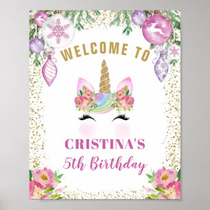 Poster Pink Floral Magique Noël Unicorne Bienvenue
