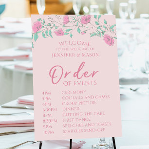 Poster Pink floral Ordre des événements Panneau Mariage