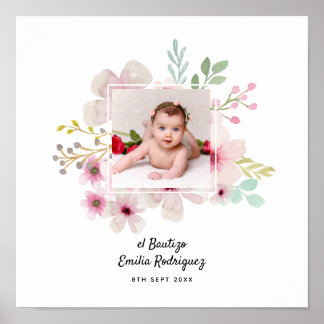 Poster Pink Floral Rose PHOTO BAUTIZO Baptism Girls Named