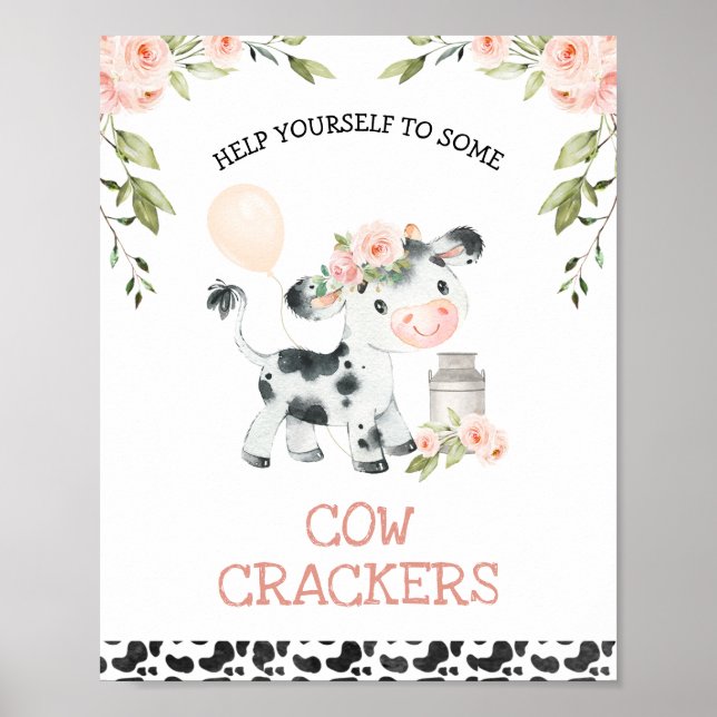Poster Pink Floral Vache et vache Imprimer Anniversaire (Devant)