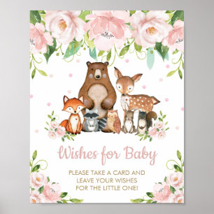 Poster Pink Floral Woodland Animaux Voeux pour bébé Signa