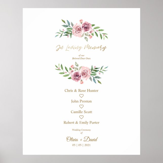 Poster Pink Floral Wreath In Loving Memory Wedding Table (Devant)