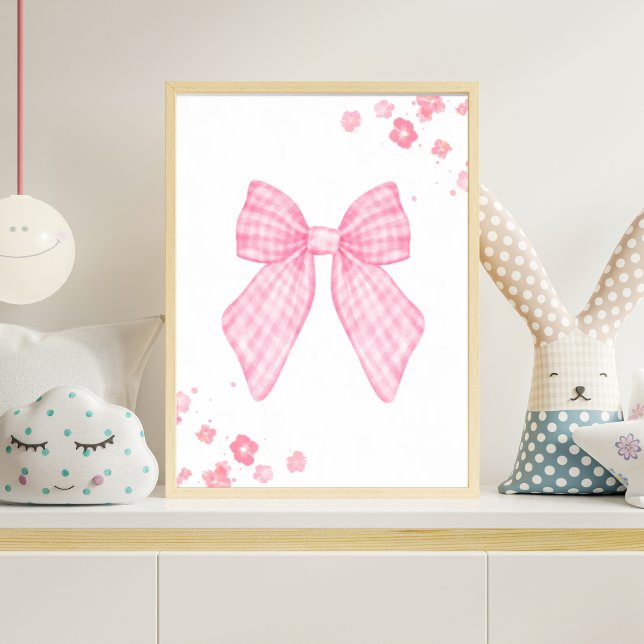 Poster Pink Gingham Bow Nursery Wall Art Floral Baby Girl (Créateur téléchargé)