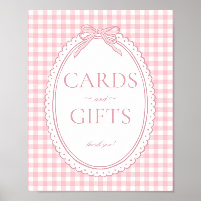 Poster Pink Gingham Coquette Bow Card & Gifts Sign (Devant)