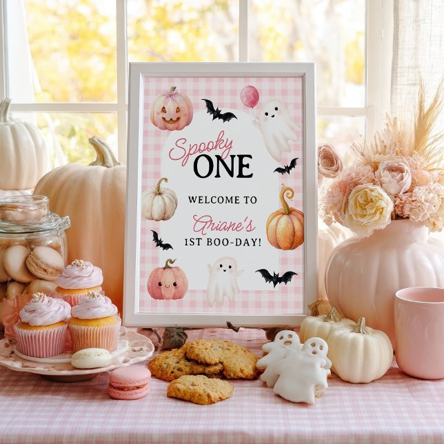 Poster Pink Gingham Spooky One First Birthday Welcome (Pink Gingham Spooky One First Birthday Welcome Poster)