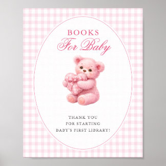 Poster Pink Gingham Teddy Bear Neutral Baby Shower