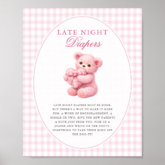 Poster Pink Gingham Teddy Bear Neutral Baby Shower