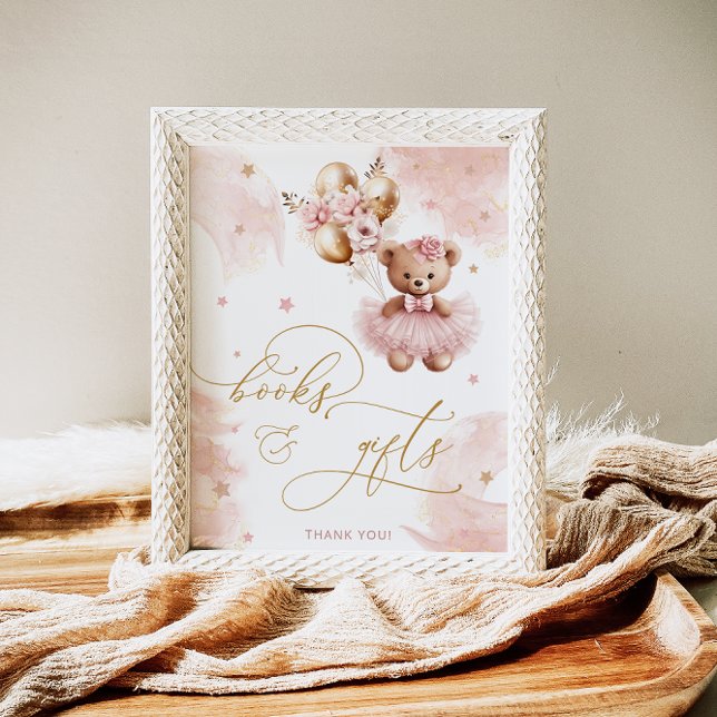 Poster Pink Girl Teddy Bear Baby shower Livres & Cadeaux (Créateur téléchargé)