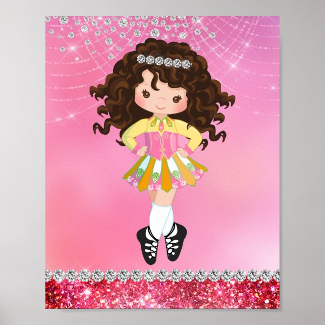Poster Pink Glam Irish Dance Brunette Girl (Devant)