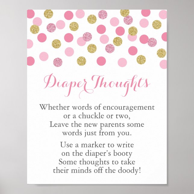 Poster Pink & Gold Baby shower Diaper Pensées Jeu (Devant)
