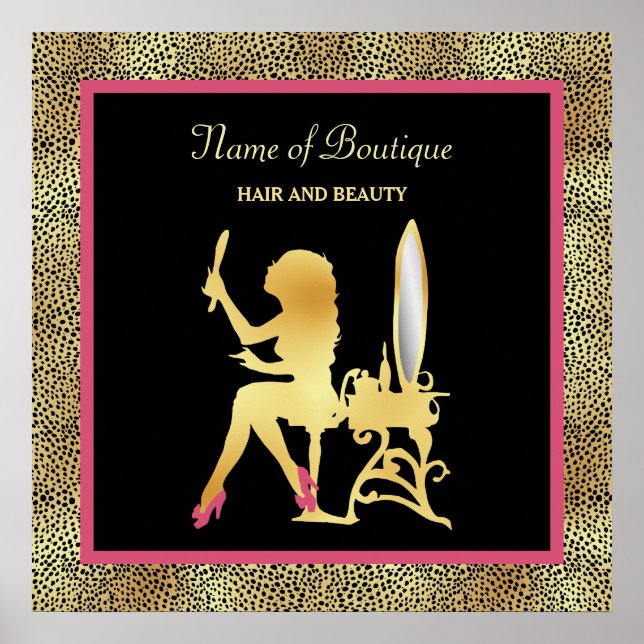 Poster Pink Gold Cheetah Imprimer Beauté Boutique Signal (Devant)