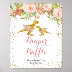 Poster Pink Gold Dino Girl Aquarelle Moissonneuse Raffle 