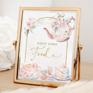 Poster Pink Gold Floral Fête des mariées Tea Party