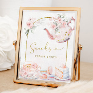 Poster Pink Gold Floral Fête des mariées Tea Party Snacks
