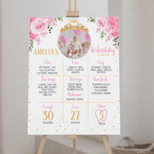 Poster Pink Gold Princess Couronne Anniversaire Jalon Sig