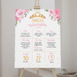 Poster Pink Gold Princess Couronne Anniversaire Jalon Sig