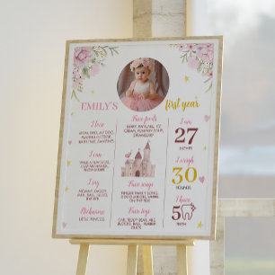 Poster Pink Gold Princess Couronne Anniversaire Jalon Sig