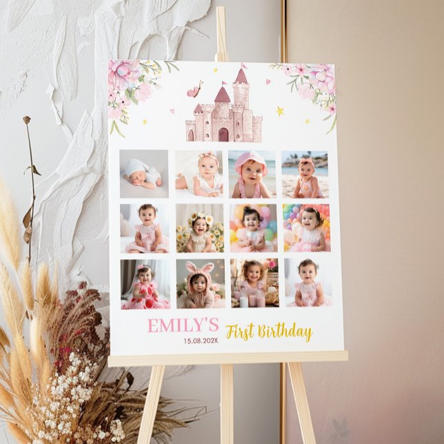Poster Pink Gold Princess Couronne Anniversaire Jalon Sig (Créateur téléchargé)