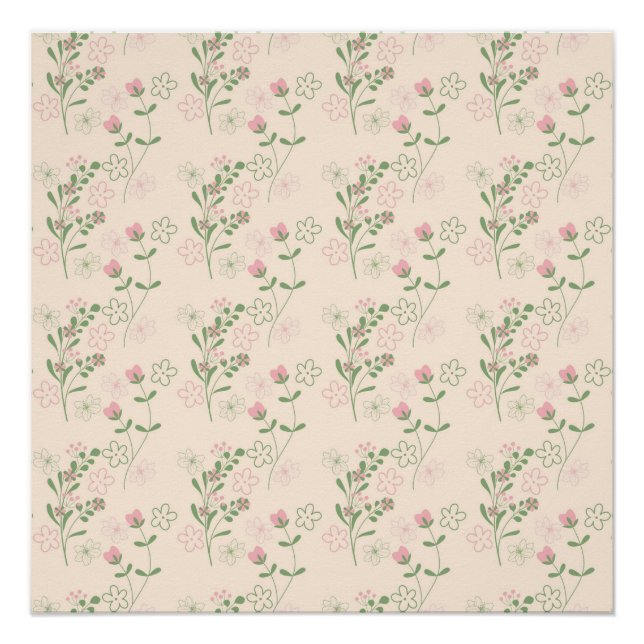 Poster Pink Green Retro Y2K les années 70 Fleur Motif (Devant)