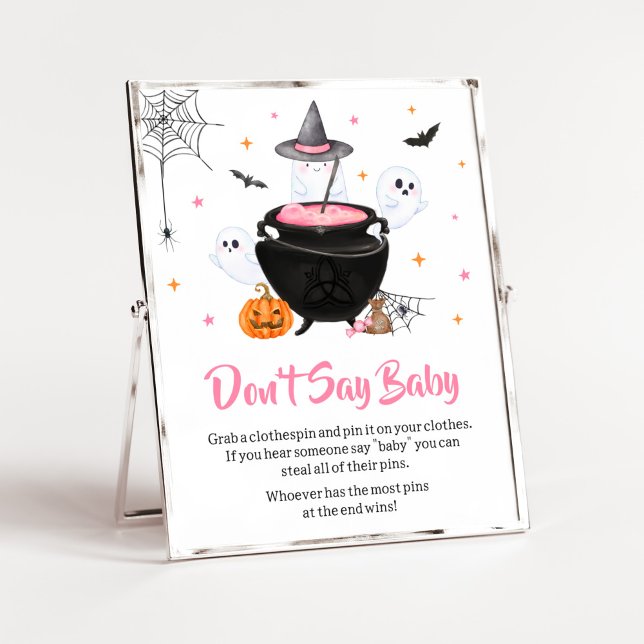 Poster Pink Halloween Baby est en train de brasser Ne pas (Baby is Brewing Baby Shower Don't Say Baby Sign)