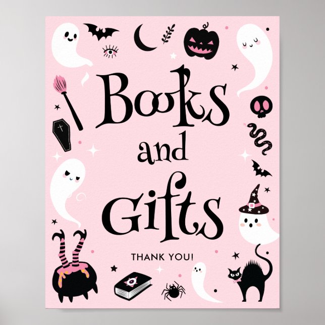 Poster Pink Halloween Baby Shower Books and Gifts (Devant)