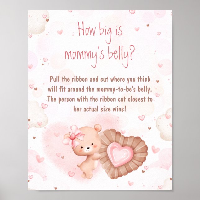 Poster Pink Heart Baby Shower How Big Is Mommy's Belly (Devant)