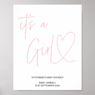 Poster Pink Heart It's a Girl Baby Shower Welcome Sign