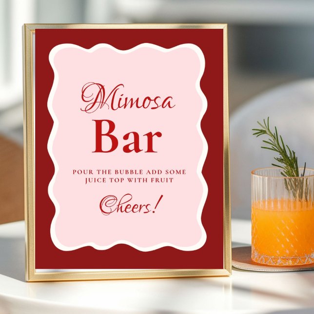 Poster Pink Heart Valentine Bachelorette Mimosa Bar  Sign (Créateur téléchargé)