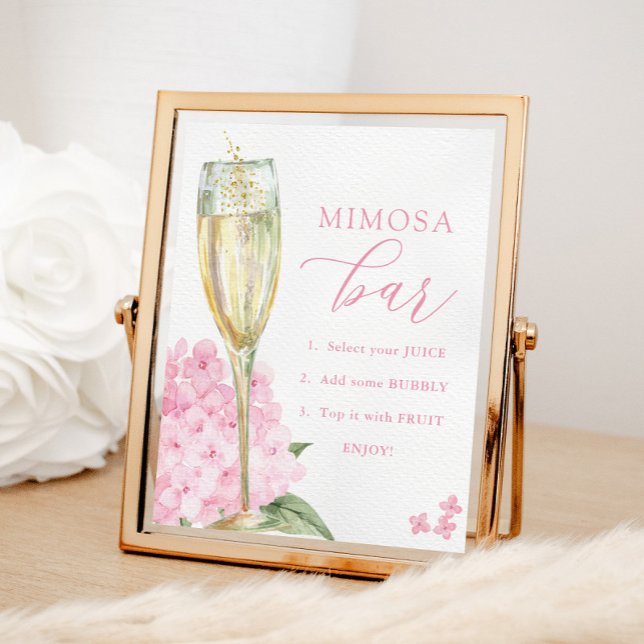 Poster Pink Hydrangeas & Gold Glass Mimosa Bar (Créateur téléchargé)
