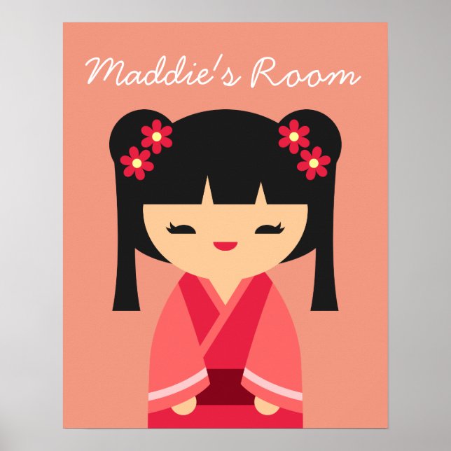 Poster Pink Kokeshi poupées japonaises (Devant)