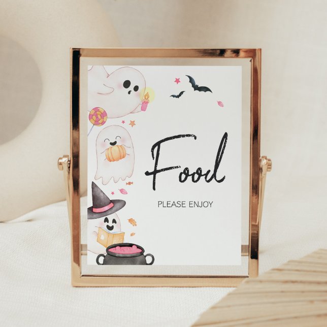 Poster Pink Little Boo Halloween Baby shower (Pink Little Boo Baby Shower Food Sign)