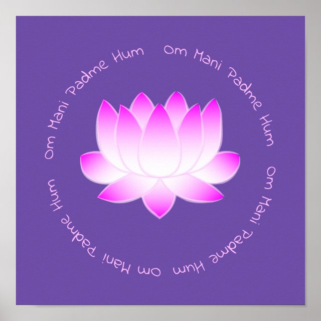 Poster Pink Lotus Flower Om Mani Padme Hum Imprimer (Devant)
