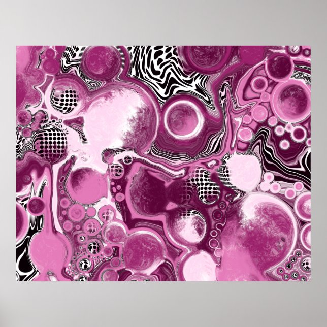 Poster Pink, Magenta et Black Fluid Art Pour Peinture (Devant)