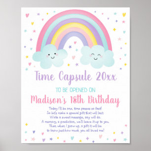 Poster Pink Pastel Arc-en-ciel premier anniversaire heure